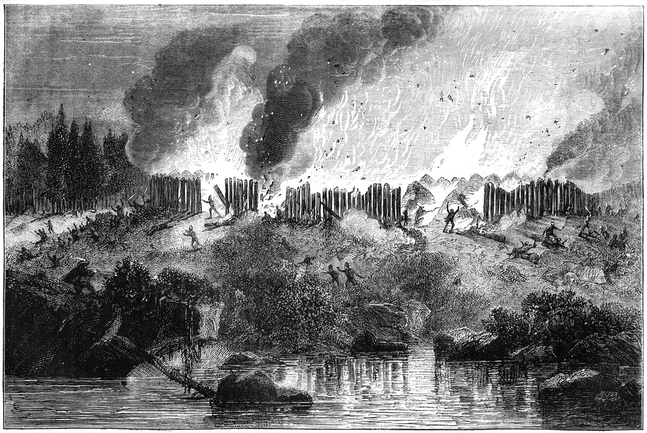 Atak na fort Pequot, 1637 c1880 autorstwa Unbekannt