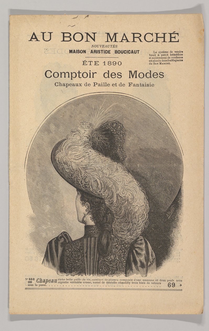 Au Bon Marché-Comptoir des Modes, Fantazyjne kapelusze słomkowe, lato 1890, 1890. autorstwa Unbekannt