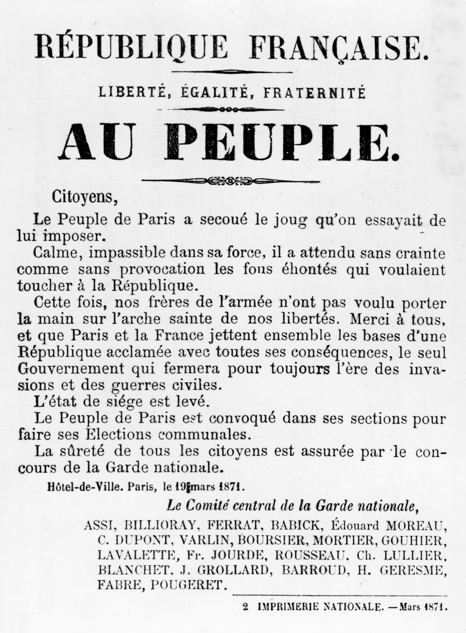 Au Peuple, z francuskich plakatów politycznych Komuny Paryskiej, maj 1871 autorstwa Unbekannt