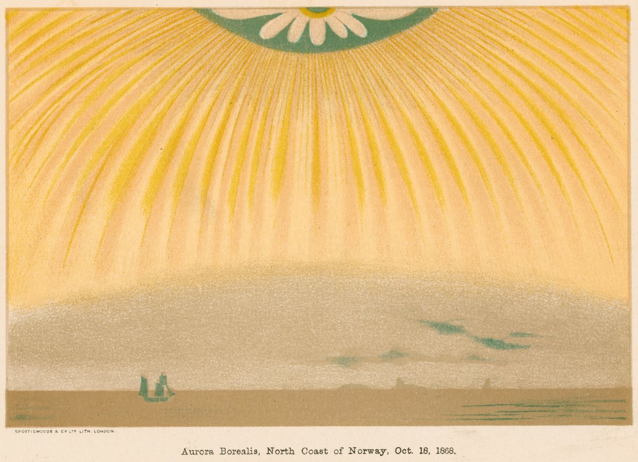 Aurora Borealis lub zorza polarna obserwowana z północnej Norwegii, 10 października 1868, 1906 autorstwa Unbekannt