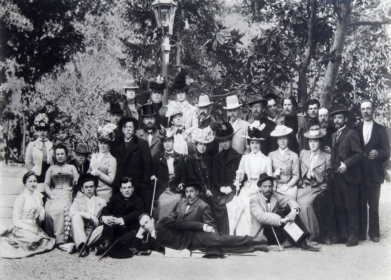 Autor Maksym Gorki i Anton Czechow między aktorami Moskiewskiego Teatru Artystycznego, 1900 autorstwa Unbekannt