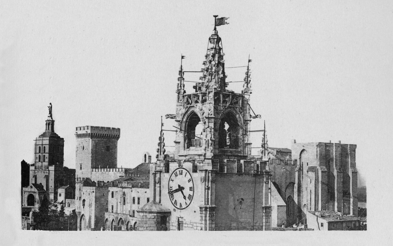 Awinion - Wieża Jacquemart, kościół Notre-Dame of Doms i Pałac Papieży, c1925 autorstwa Unbekannt