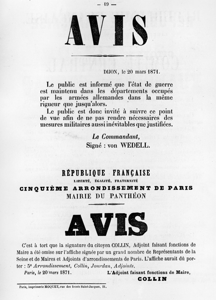Avise, z francuskich plakatów politycznych Komuny Paryskiej, maj 1871 autorstwa Unbekannt