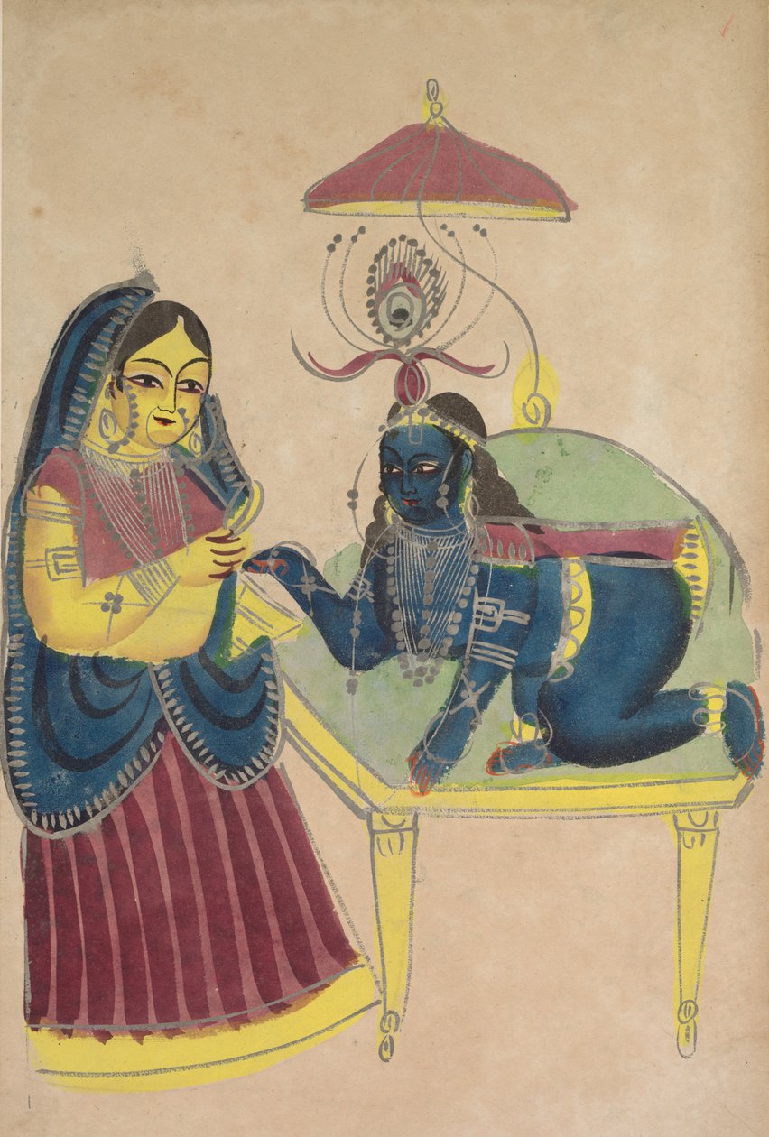 Mały Kryszna prosi o masło z Yashoda, 1800s. autorstwa Unbekannt