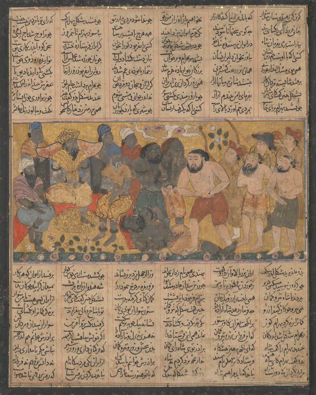 Bahram Gur demonstruje swoje umiejętności w zapasach na dworze Shangul..., ca. 1300-30. autorstwa Unbekannt