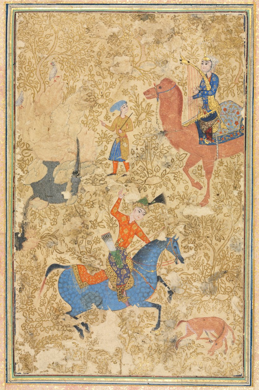 Bahram Gur i Azada, z Księgi Shahnama królów Firdausi 940-1019 lub 1025, 1500. autorstwa Unbekannt