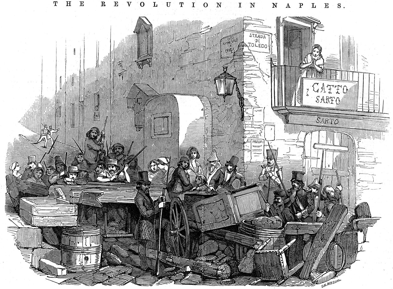 Barykada na Strada di Toledo tuż przed atakiem, Rewolucja w Neapolu, 15 maja 1848 autorstwa Unbekannt