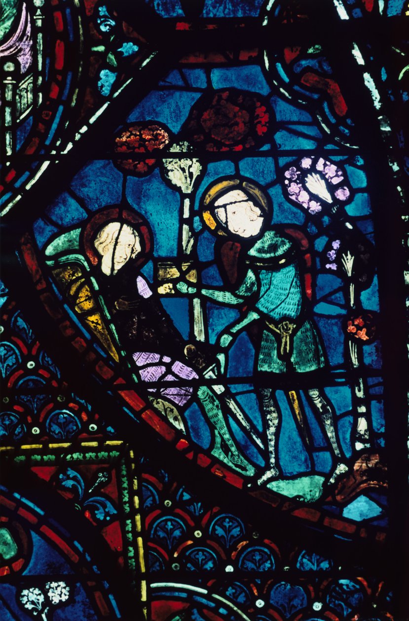Baudoin opiekuje się umierającym Rolandem, witraż, katedra w Chartres, Francja, 1194-1260 autorstwa Unbekannt