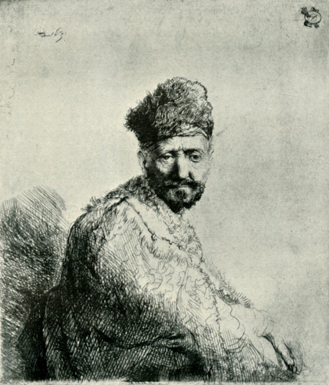 Brodaty mężczyzna w futrzanej orientalnej czapce i szacie: ojciec artysty, 1631, 1906. autorstwa Unbekannt