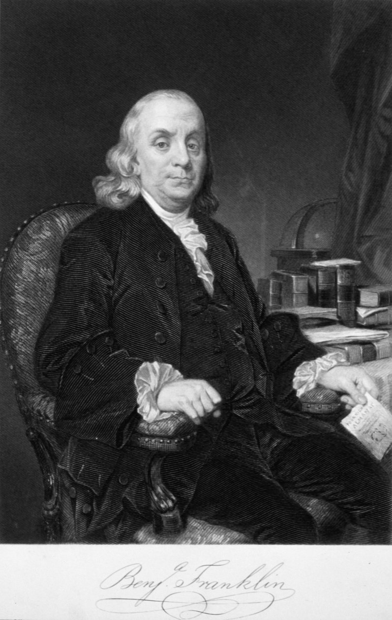Benjamin Franklin, amerykański naukowiec, wynalazca i mąż stanu, koniec XVIII wieku autorstwa Unbekannt