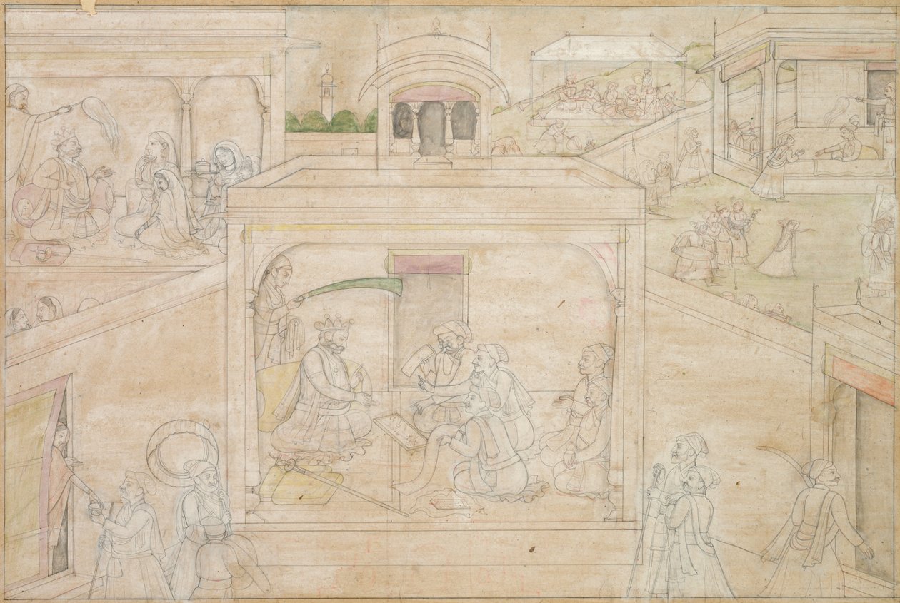 Konsultacja Bhimasa z astrologiem: scena z rysunków Nala-Damayanti, ok. 1930 r. 1790-1800. autorstwa Unbekannt