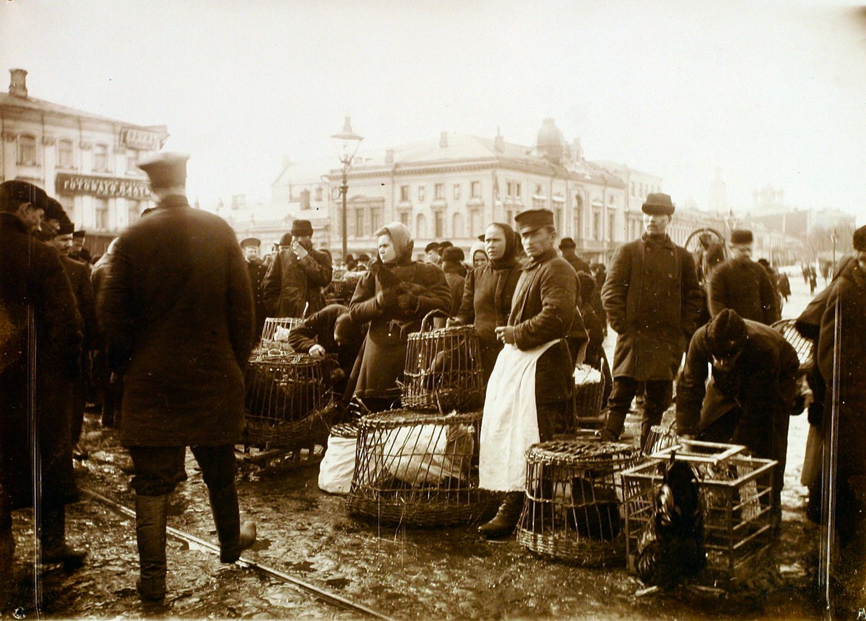 Targ ptaków, plac Trubnaya, Moskwa, Rosja, 1908 autorstwa Unbekannt