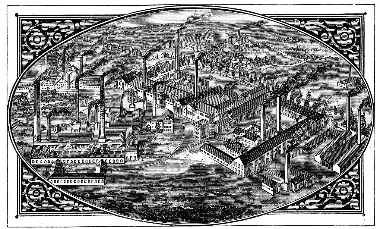 Widok z lotu ptaka na prace Kruppsa, Essen, Niemcy, 1876 autorstwa Unbekannt