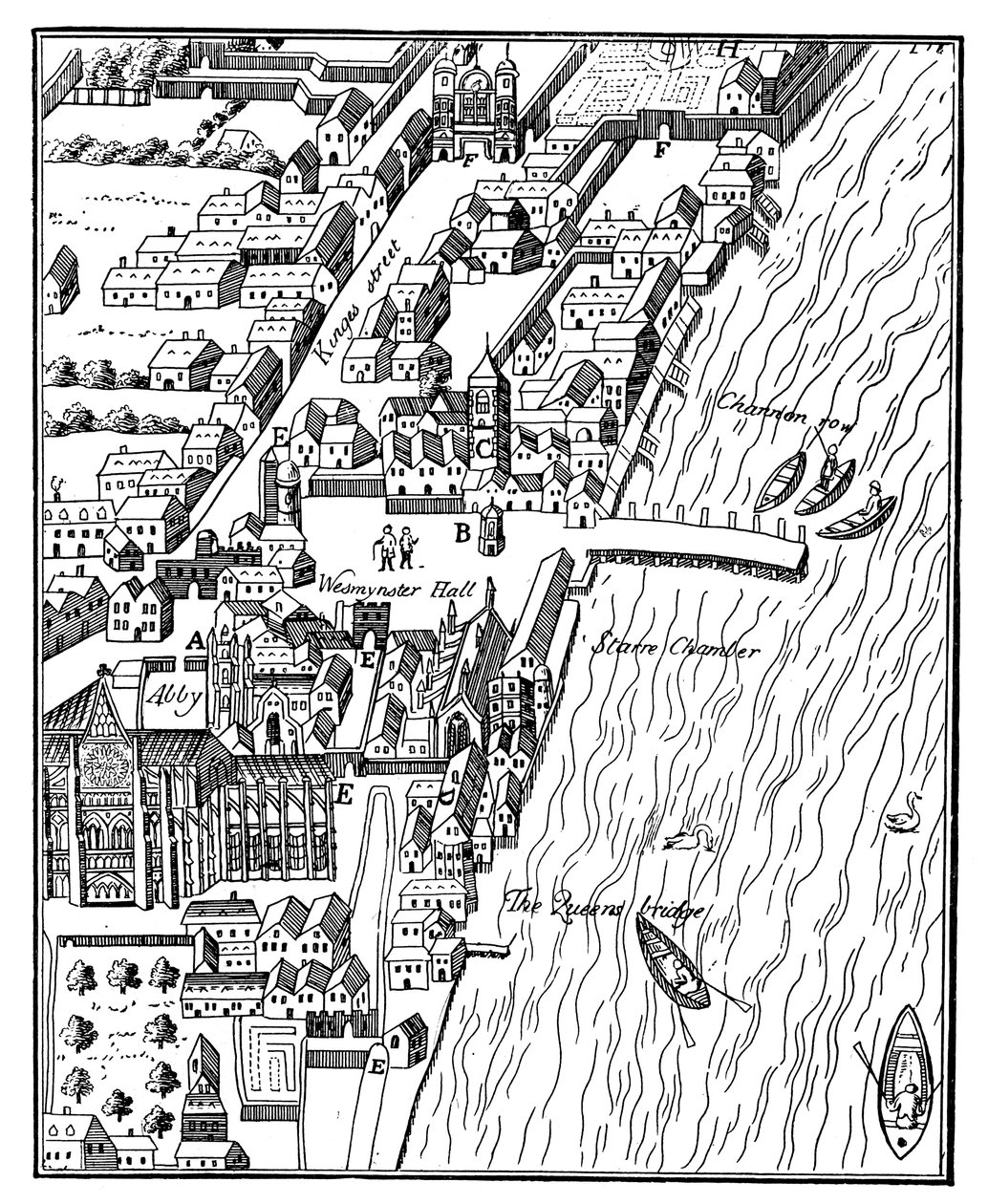 Widok z lotu ptaka na Pałac Westminsterski, Londyn, c1560, c1902-1905 autorstwa Unbekannt