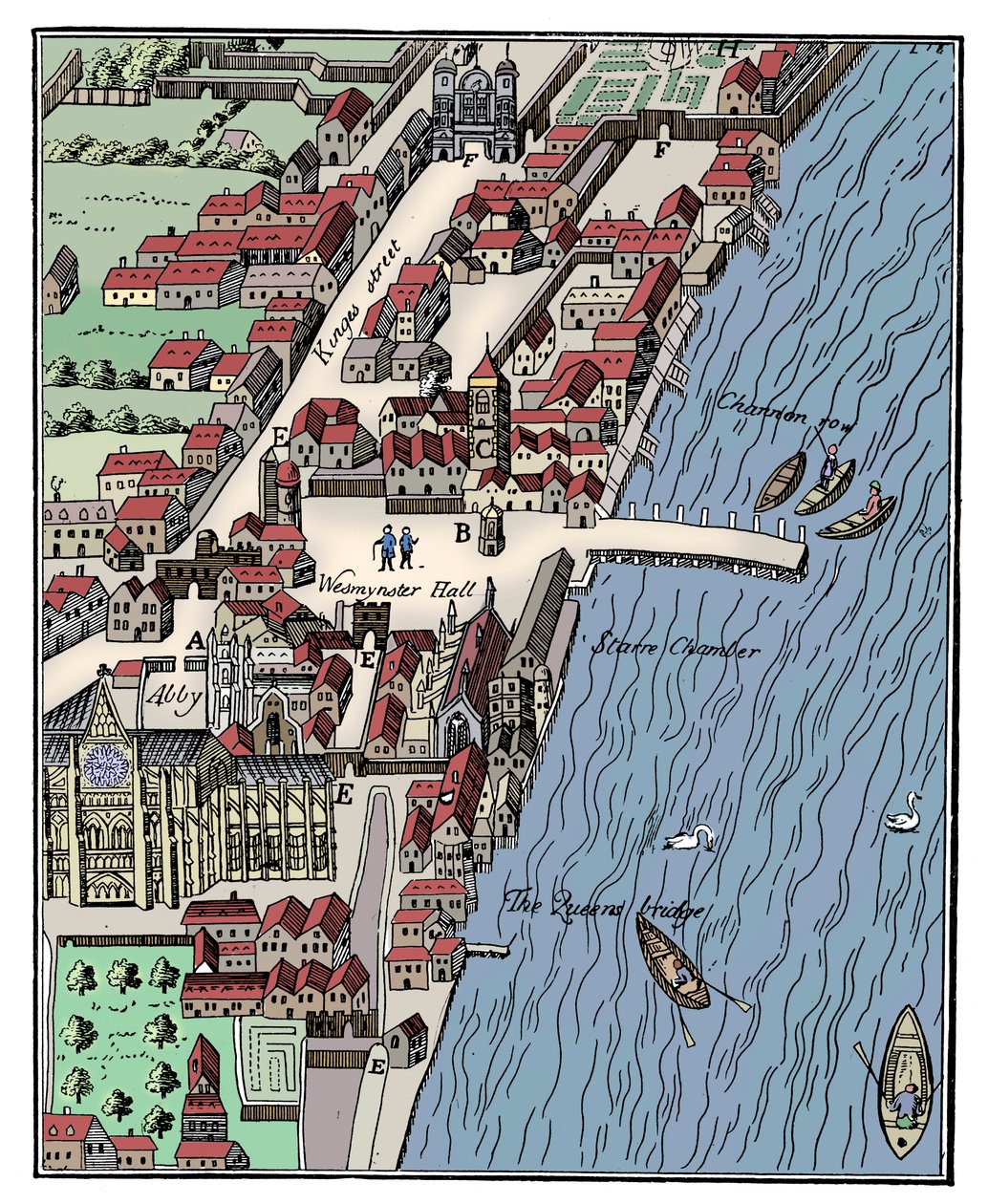 Widok z lotu ptaka na Pałac Westminsterski, Londyn, c1560, c1902-1905 autorstwa Unbekannt