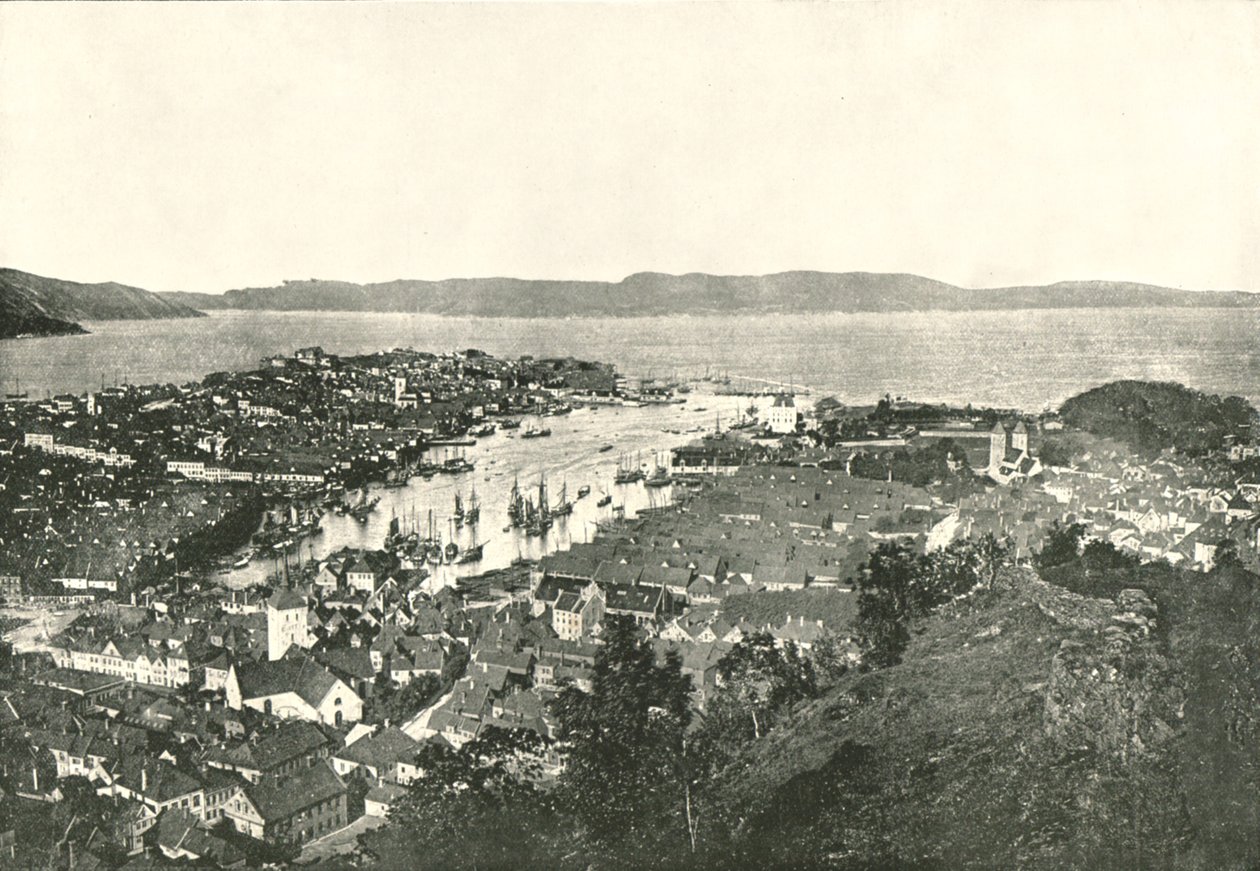 Widok z lotu ptaka na port, Bergen, Norwegia, 1895. autorstwa Unbekannt