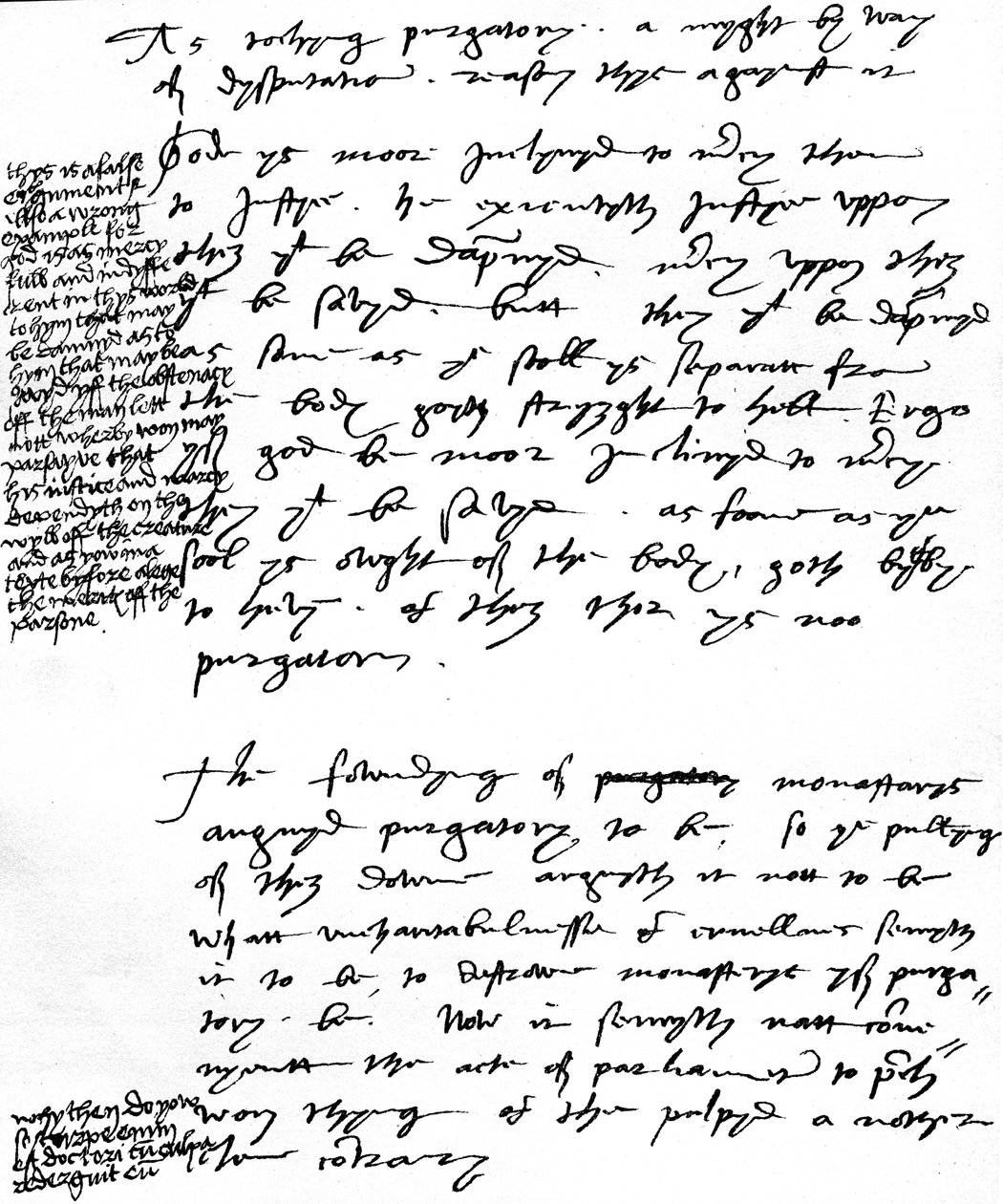 Argumenty biskupa Latimera przeciwko katolickiej doktrynie czyśćca z notatkami na marginesie króla Henryka VIII, ok. 1538 (pióro i atrament na papierze) autorstwa Unbekannt