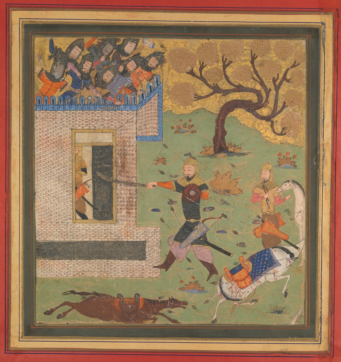 Bizhan zmusza Faruda do wycofania się do jego fortu, Folio z Księgi Królów Shahnama, ok. 1430-40. autorstwa Unbekannt