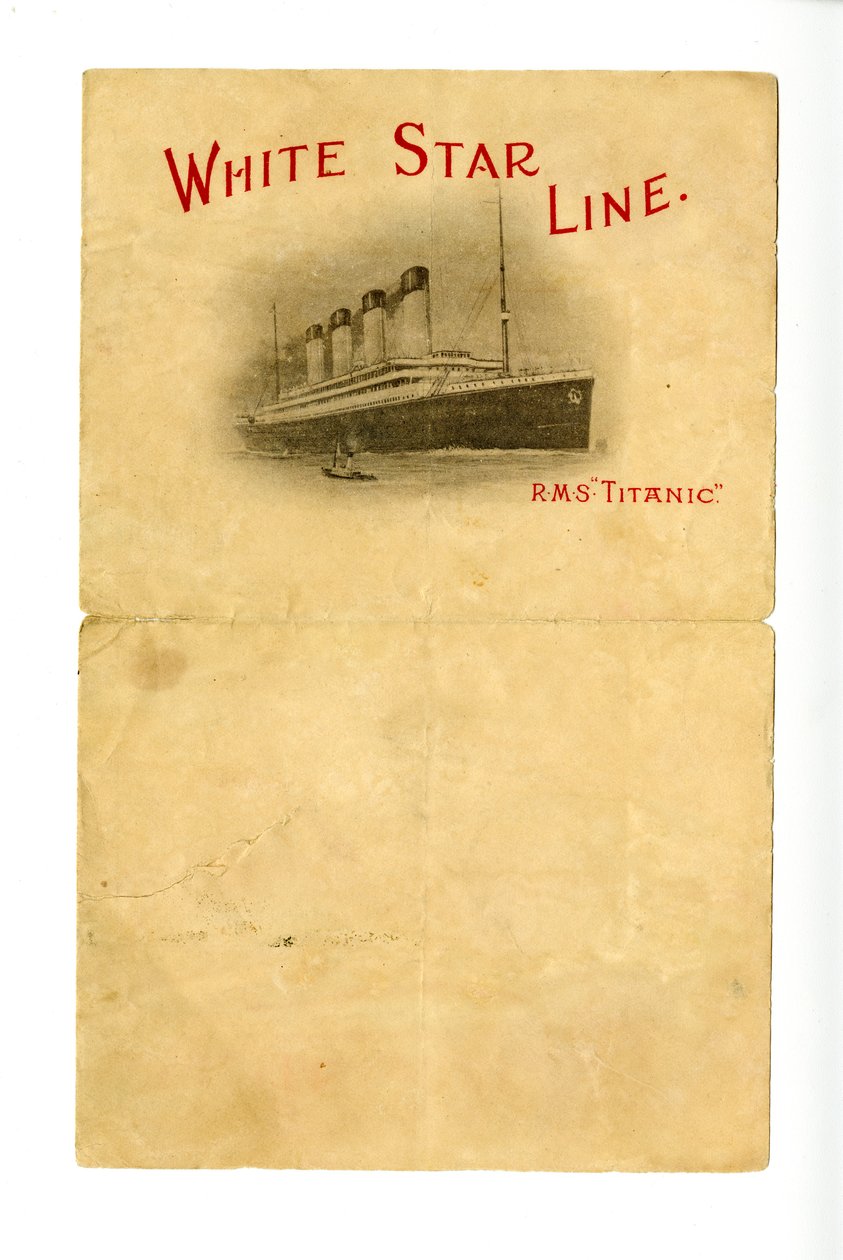 Pusta papeteria R.M.S Titanic [podarowana Hurdom przez nieznanego ocalałego], ca. 1912 autorstwa Unbekannt