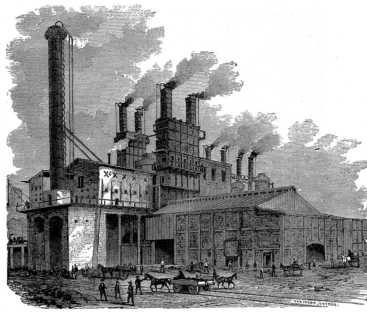 Wielkie piece w Phoenix Iron and Bridge Works, Phoenixville, Pensylwania, USA, 1873 autorstwa Unbekannt