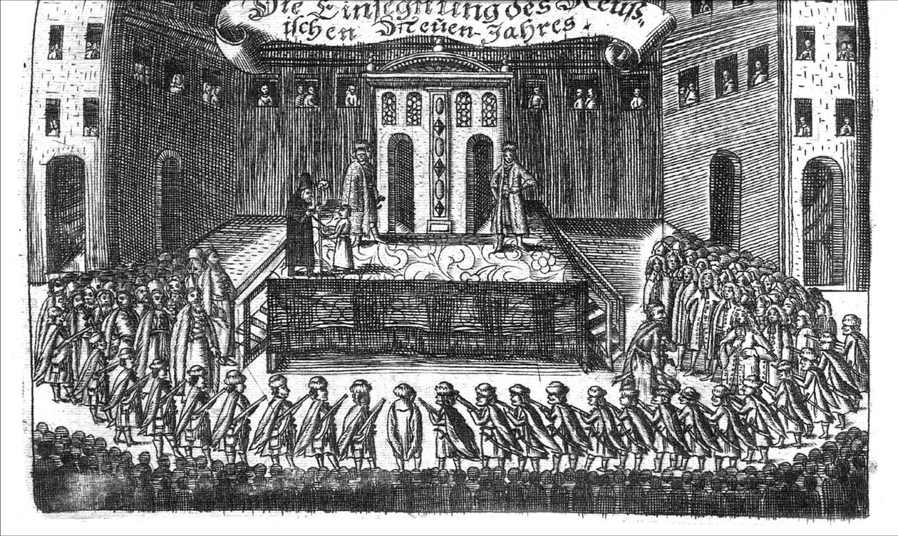 Błogosławieństwo rosyjskiego Nowego Roku od Georga Adama Schleissinga Derera beiydena Czaarena w Reussland Ivan i Peter Alexewiz, 1693 autorstwa Unbekannt