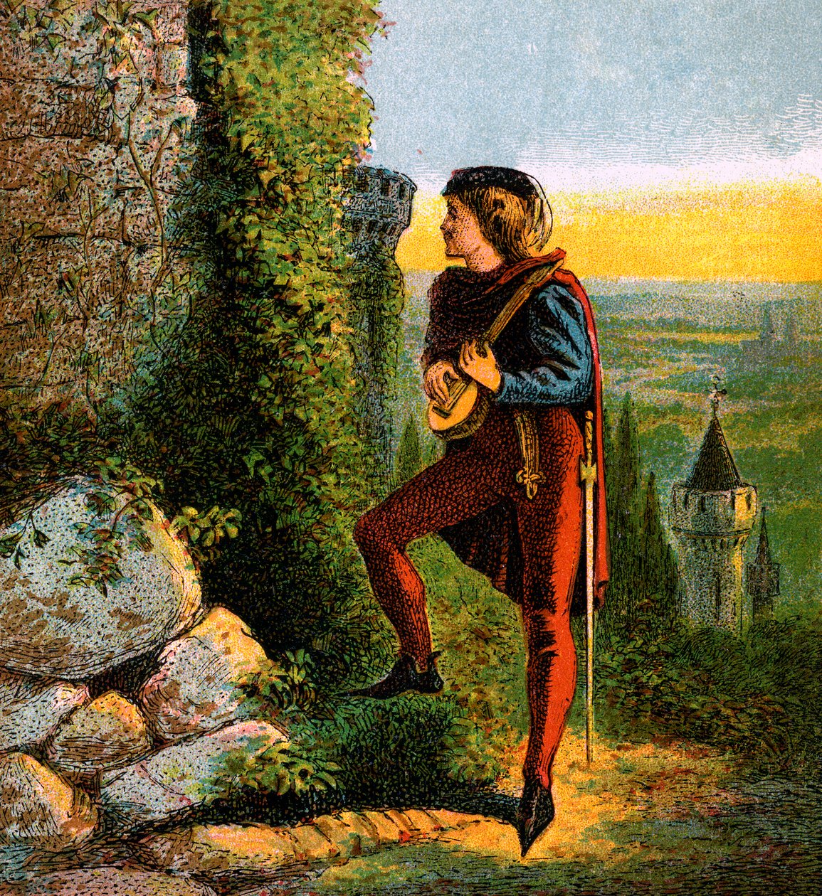 Blondel w więzieniu Richardsa, XII w., ok. 1850 r. autorstwa Unbekannt