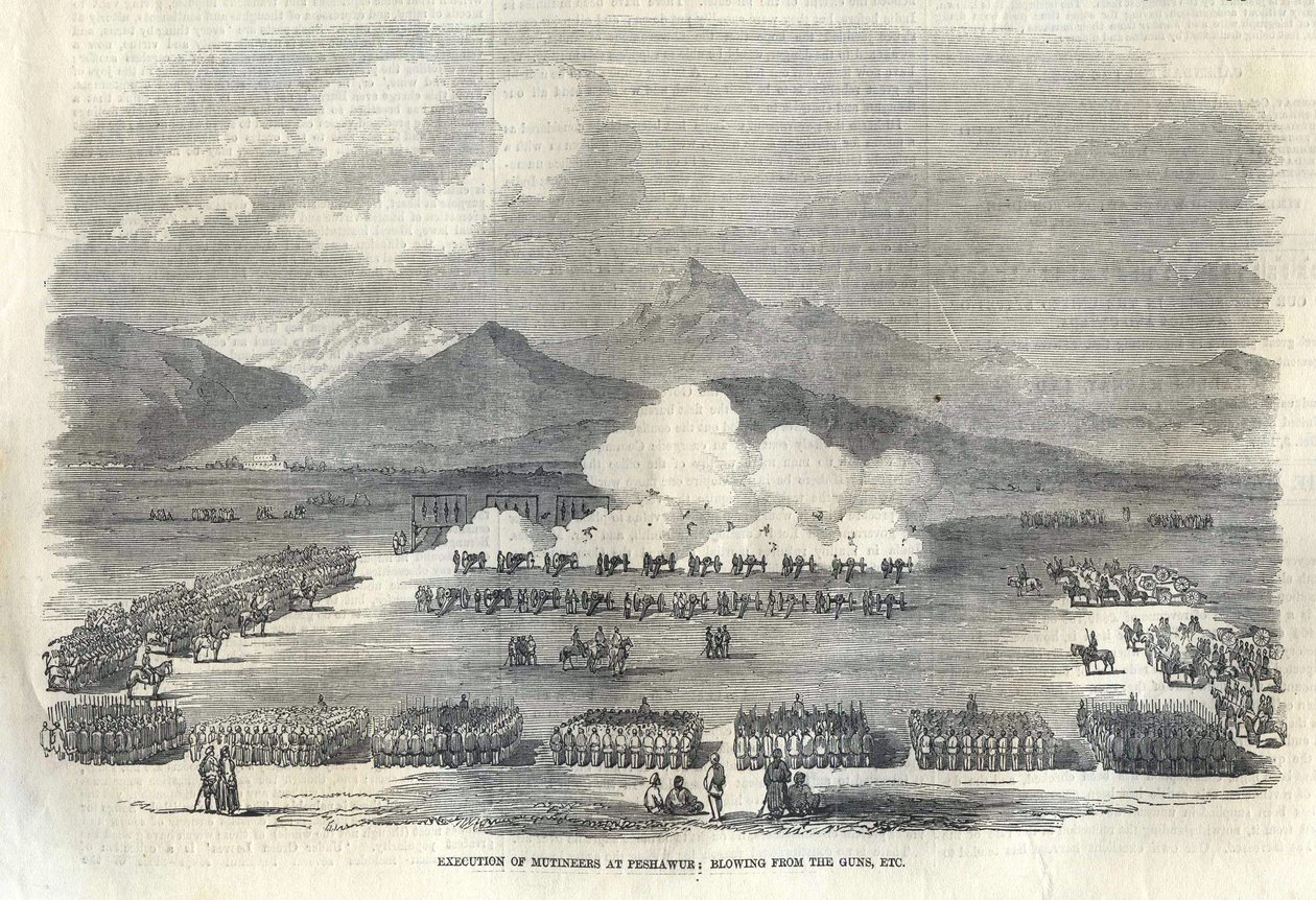 Dmuchanie z pistoletów w Indiach Brytyjskich, 1857 autorstwa Unbekannt