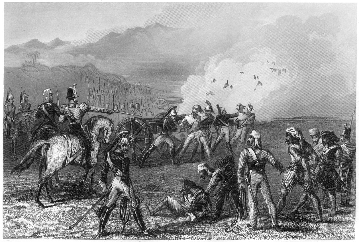 Wysadzanie zbuntowanych sipajów z dział, 1857, c1860 autorstwa Unbekannt