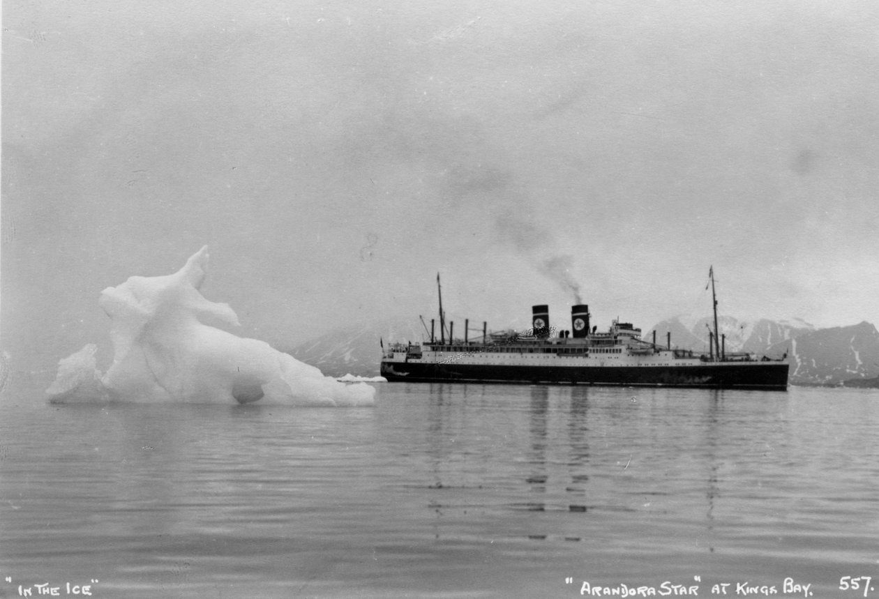Statek wycieczkowy Blue Star Lines SS Arandora Star, Kongsfjorden, Spitzbegen, Norwegia, 1929 autorstwa Unbekannt