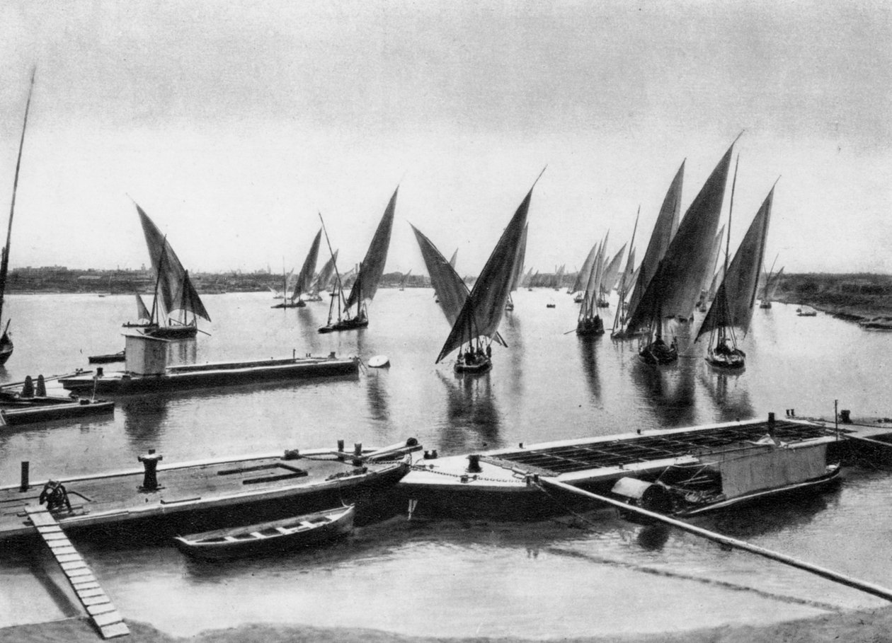 Łodzie na Nilu, Kair, Egipt, ok. 1920 r. autorstwa Unbekannt