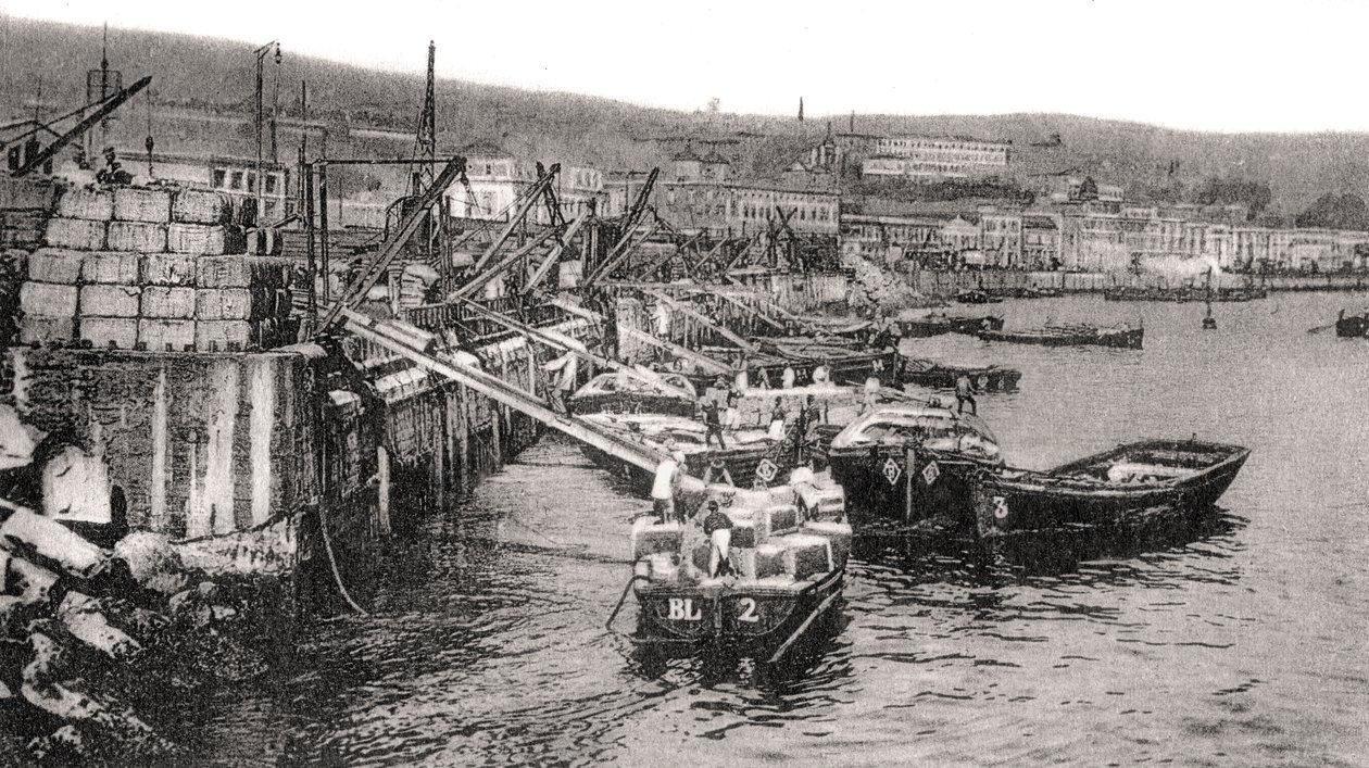 Łodzie na rzece Malecon, Valparaiso, Chile, ok. 1900 autorstwa Unbekannt