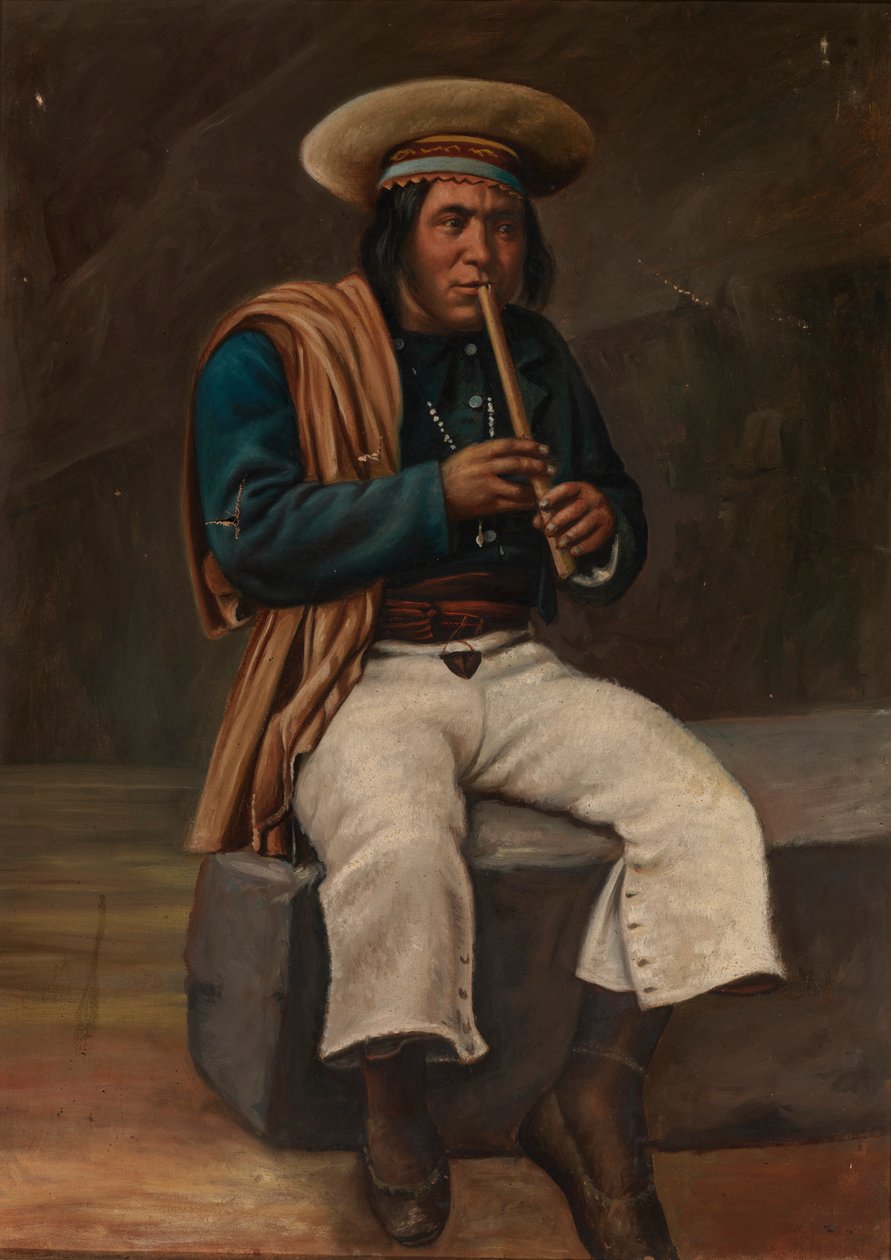 Boliwijski Indianin grający queną, ca. 1890-1892. autorstwa Unbekannt
