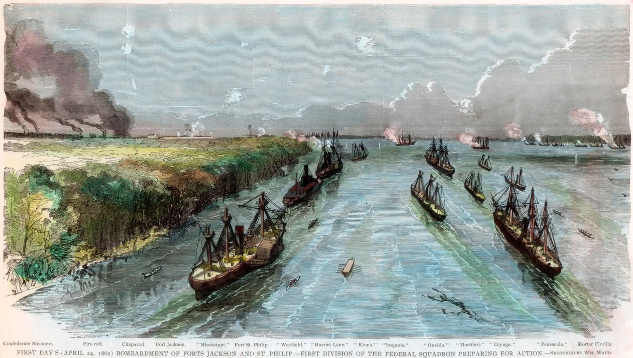 Bombardowanie Forts Jackson i St Philip, Luizjana, wojna secesyjna, kwiecień 1862 autorstwa Unbekannt