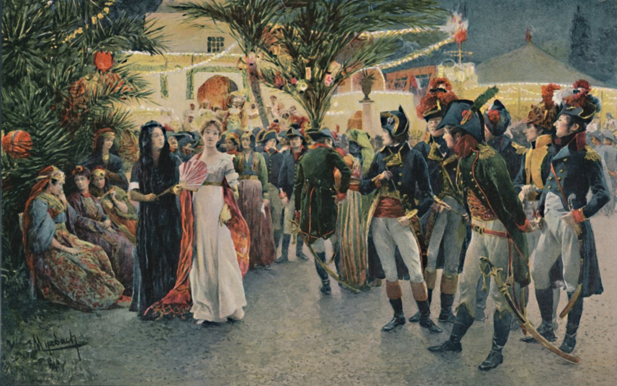 Bonaparte, Kleber, Eugène De Beauharnais, Lasalle i Junot w Ogrodzie Tivoli w Kairze, 1896 autorstwa Unbekannt