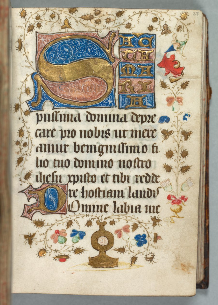 Księga godzin Korzystanie z Metz: Fol. 27r, Zdobione inicjały, ok. n.e. 1440. autorstwa Unbekannt