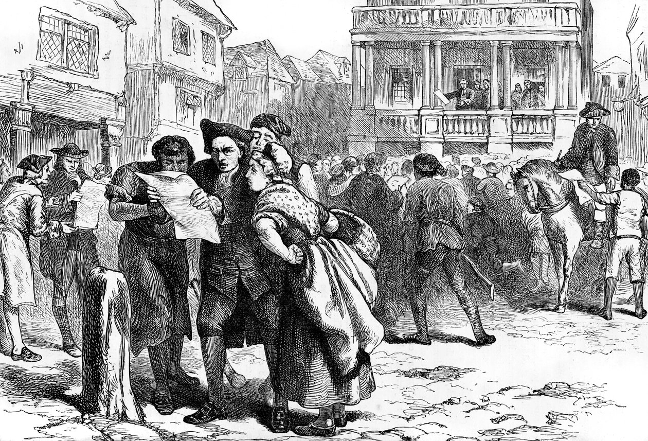 Bostończycy czytający ustawę o znaczkach, 1765 c1880 autorstwa Unbekannt