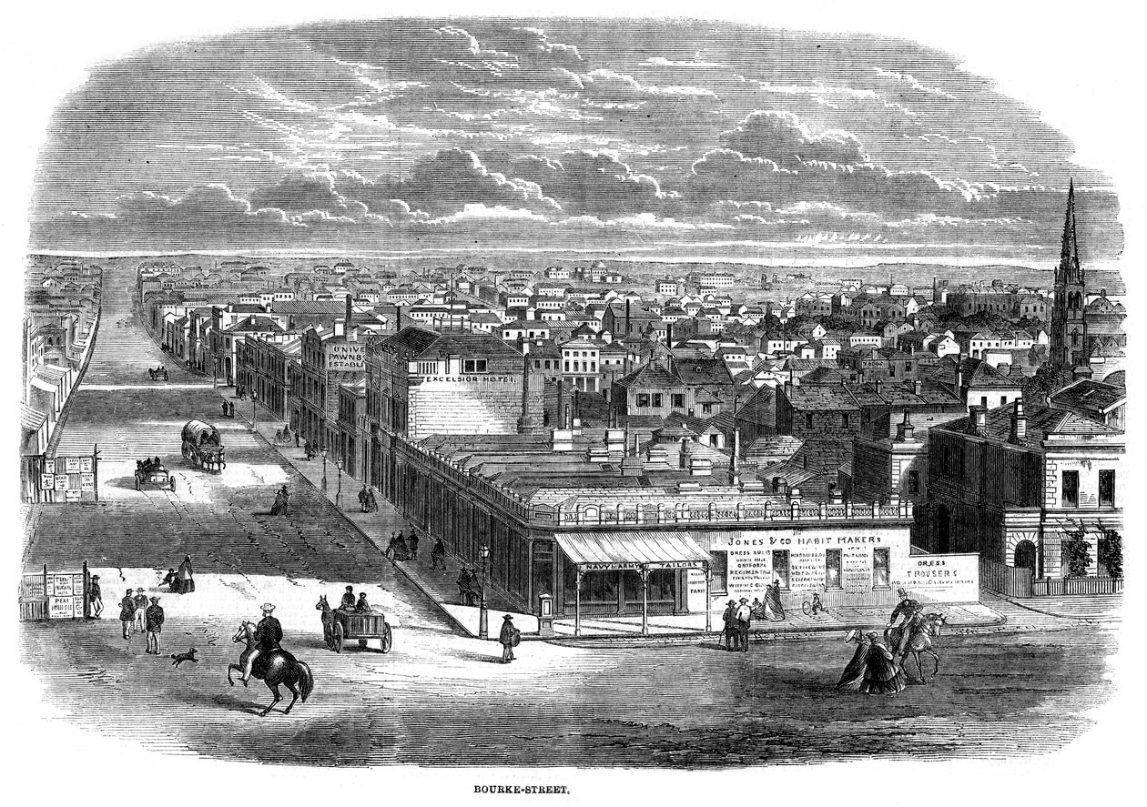 Bourke Street, Melbourne, Australia, 1863 autorstwa Unbekannt
