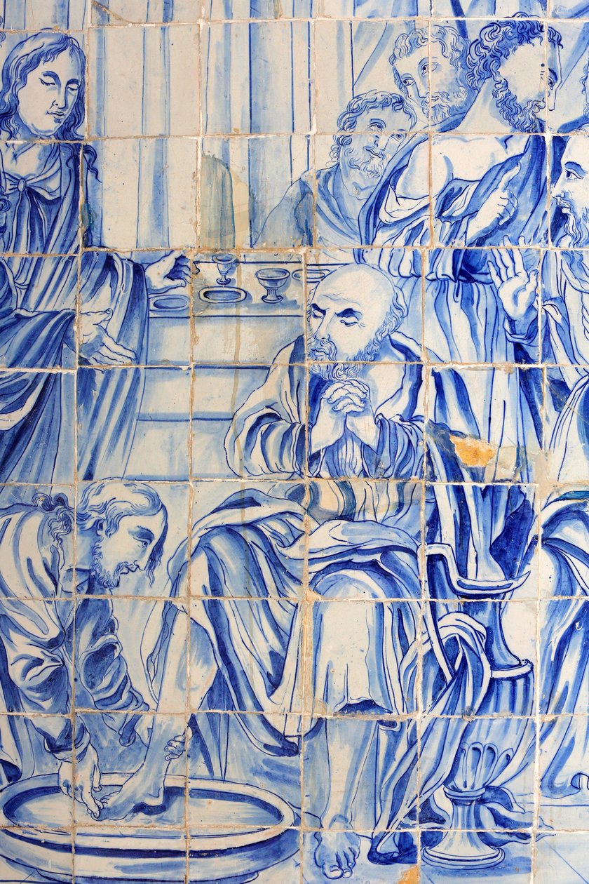 Brazylia, Bahia, Salvador : Azulejo w kościele Bonfim : Jezus myjący honorarium ucznia autorstwa Unbekannt