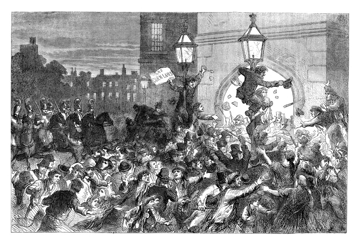Zamieszki chlebowe przed wejściem do Izby Gmin, Westminster, Londyn, 1815 c1895 autorstwa Unbekannt