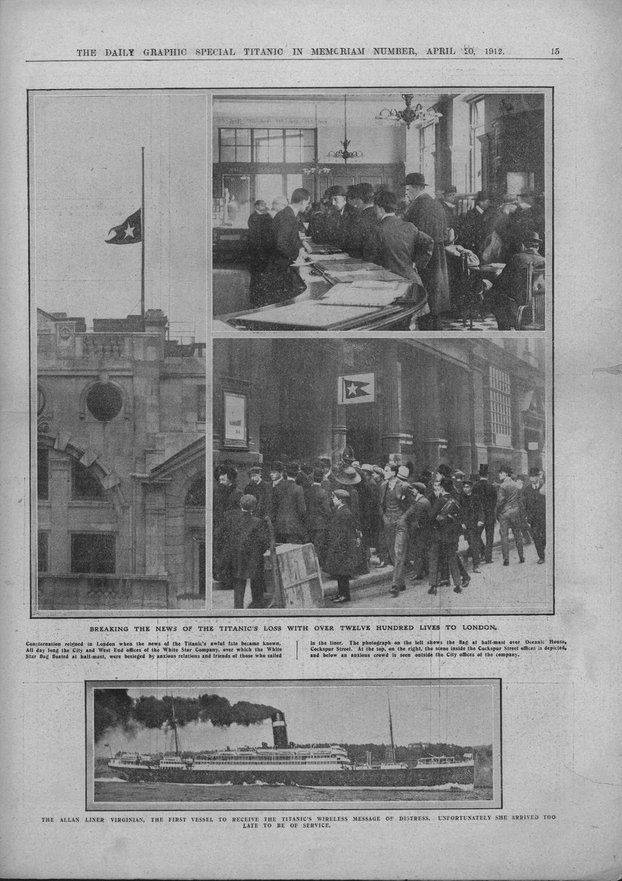 Breaking News of the Titanics Loss i RMS Virginian, 20 kwietnia 1912. autorstwa Unbekannt