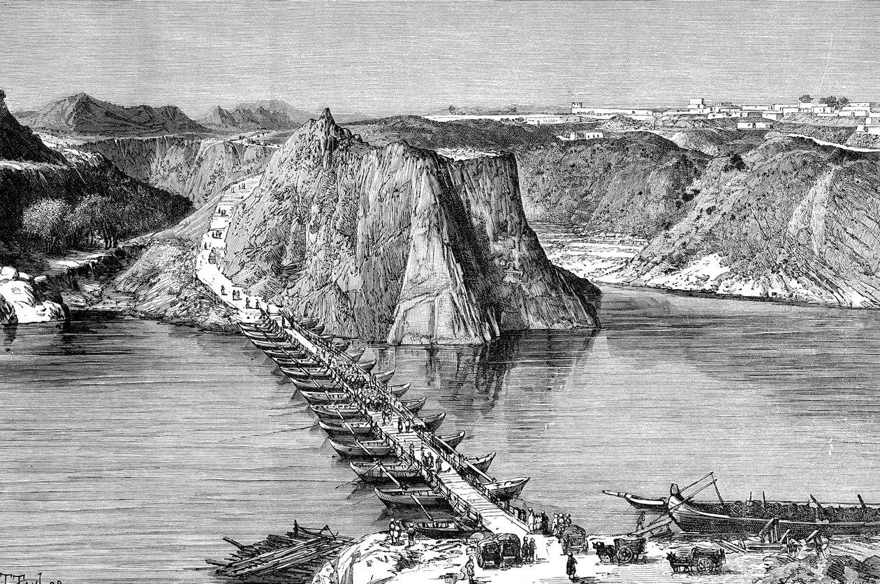 Most łodzi nad Indusem w Khushalgarh, Pakistan, 1895 autorstwa Unbekannt