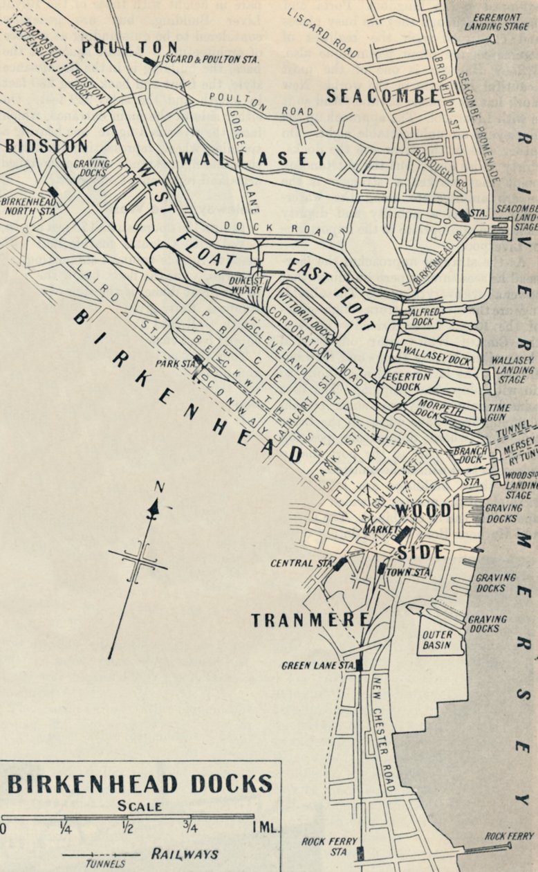 Doki Birkenhead leżą po stronie rzeki Mersey w Cheshire, 1936 autorstwa Unbekannt
