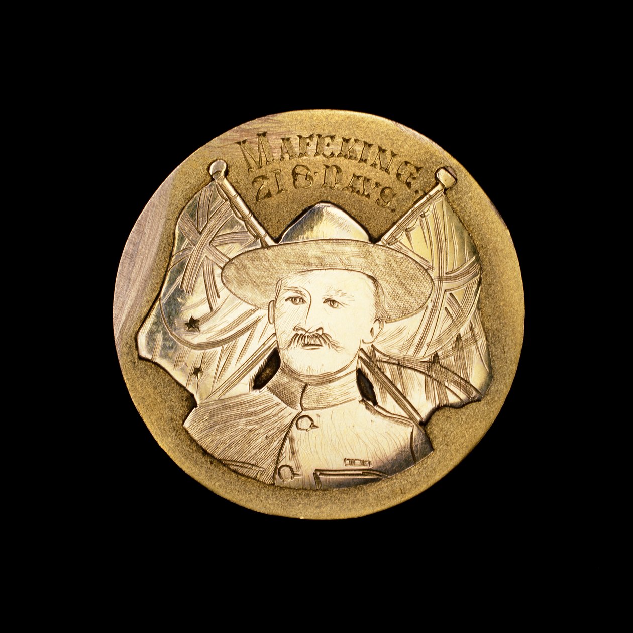 Brytyjski Medal Wojny Burskiej z okazji obrony przed oblężeniem Mafeking i przedstawiający Roberta Baden-Powella (zdjęcie) autorstwa Unbekannt
