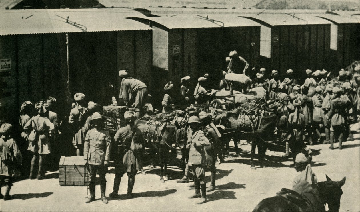 Żołnierze brytyjscy i indyjscy w Bombaju, Indie, I wojna światowa, 1914, c1920. autorstwa Unbekannt