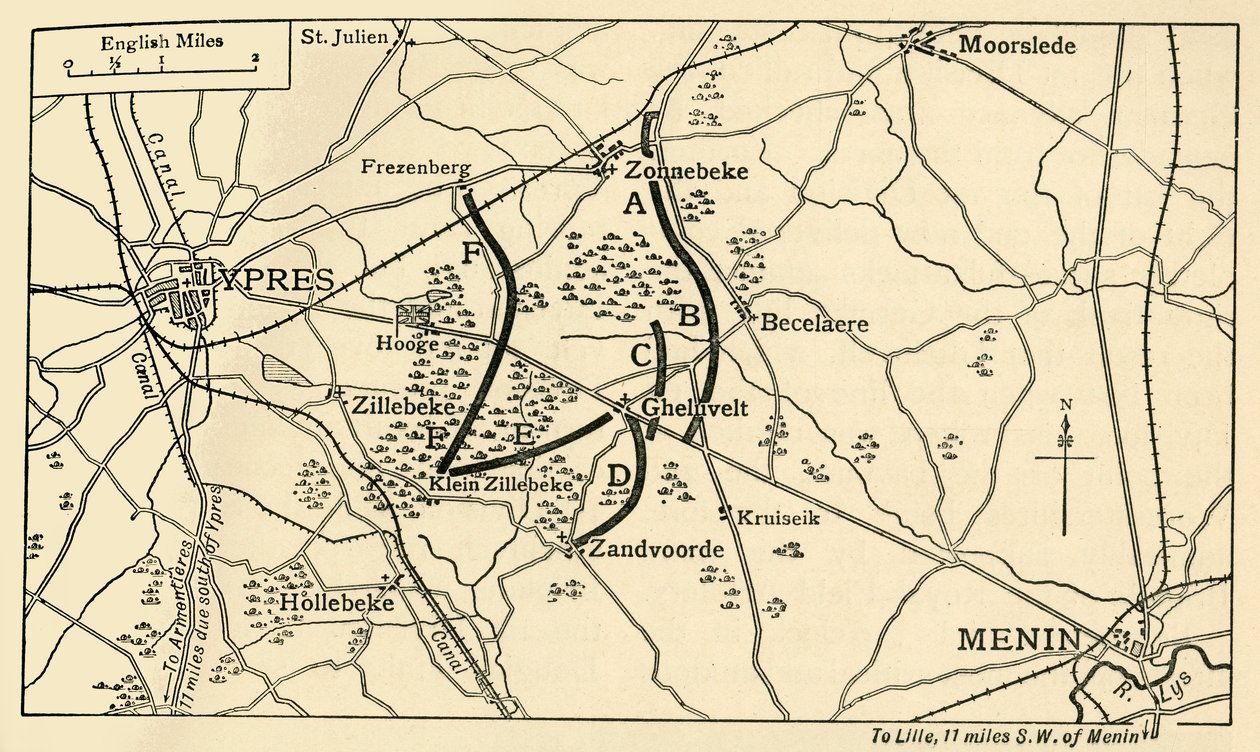 Pozycje brytyjskie przed pierwszą bitwą pod Ypres, I wojna światowa, 1914, c1920. autorstwa Unbekannt