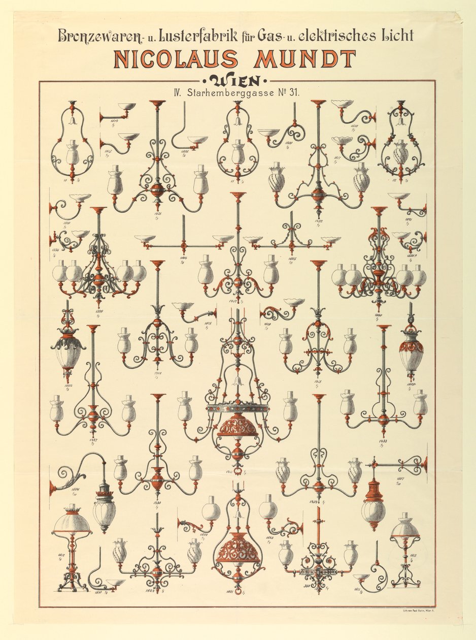 Broadside, reklama gazowych opraw oświetleniowych, ca. 1895 autorstwa Unbekannt