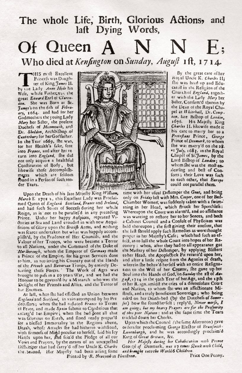 Broadside opublikowany po śmierci królowej Anny, 1714 1906 autorstwa Unbekannt