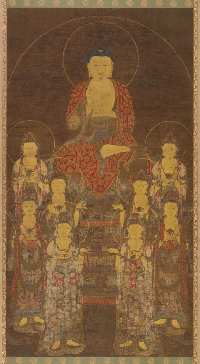 Budda Amitabha Amita i ośmiu wielkich bodhisattwów, późny okres Goryeo, połowa końca XIV wieku. autorstwa Unbekannt