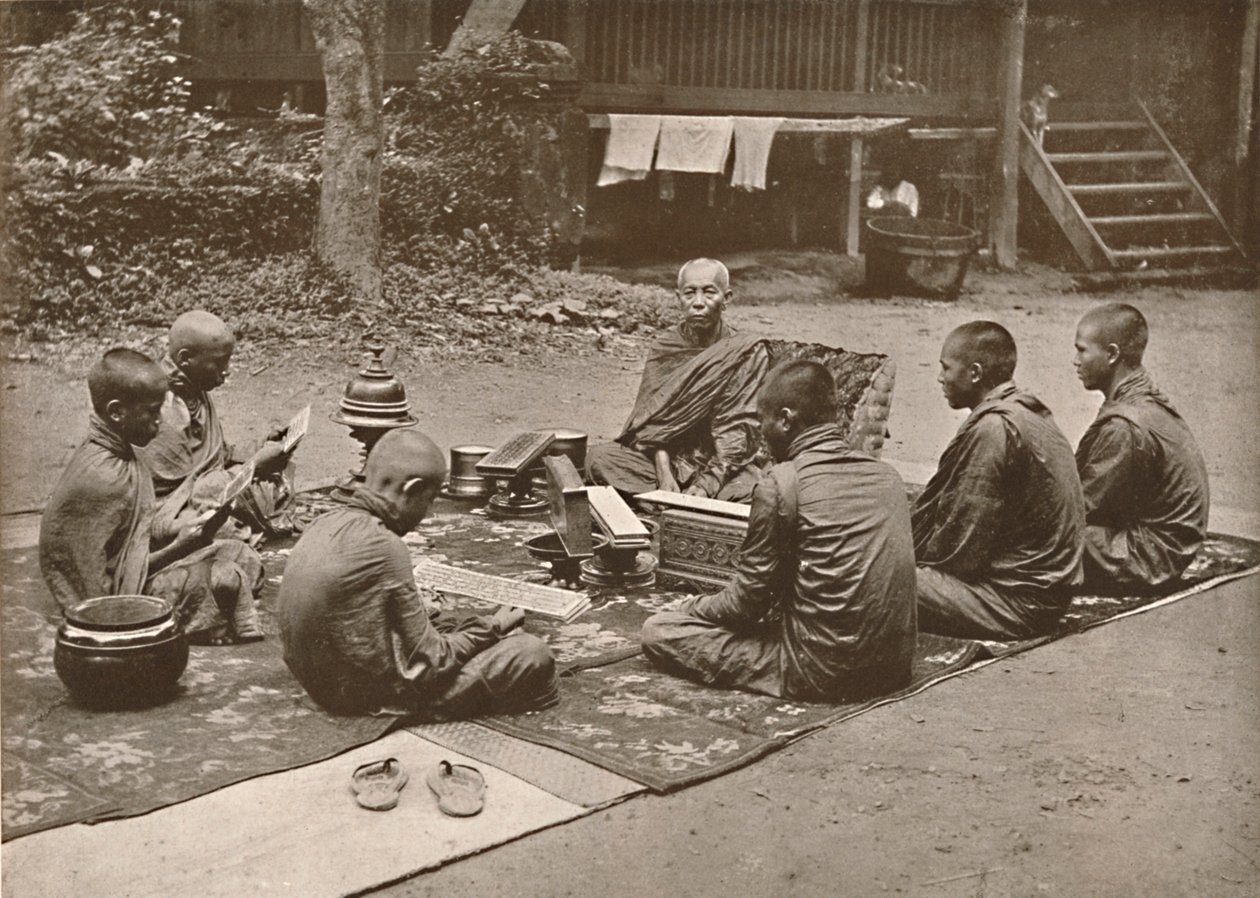 Ksiądz buddyjski z uczniami, 1900. autorstwa Unbekannt