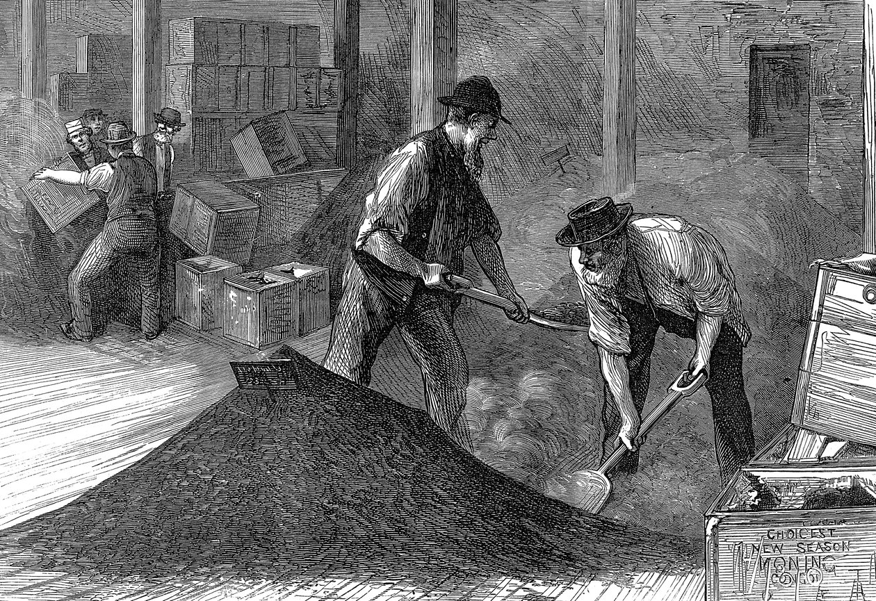 Herbata masowa w magazynach East & West India Dock Company, Londyn, 1874 autorstwa Unbekannt